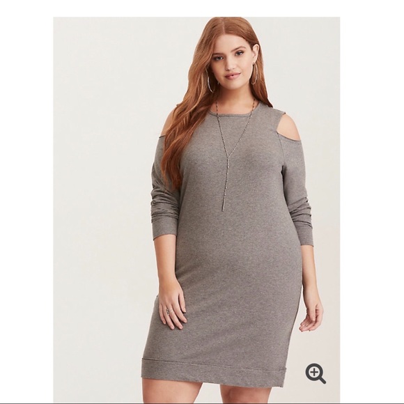 Torrid Sweatshirt Dress W/ Cold Shoulders - Grey. - Picture 3 of 10